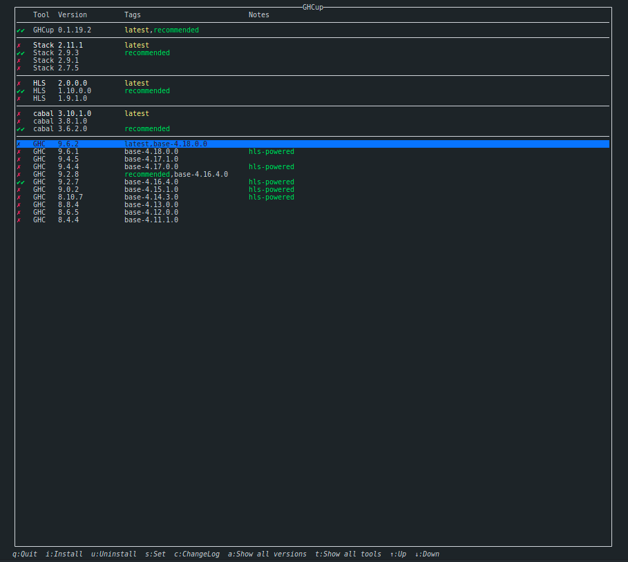 GHCup의 terminal UI